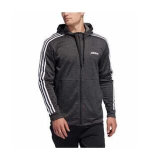 Adidas Hoodie Mens Size L Grey White Stripes Zip Up Jacket Polyester Climawarm